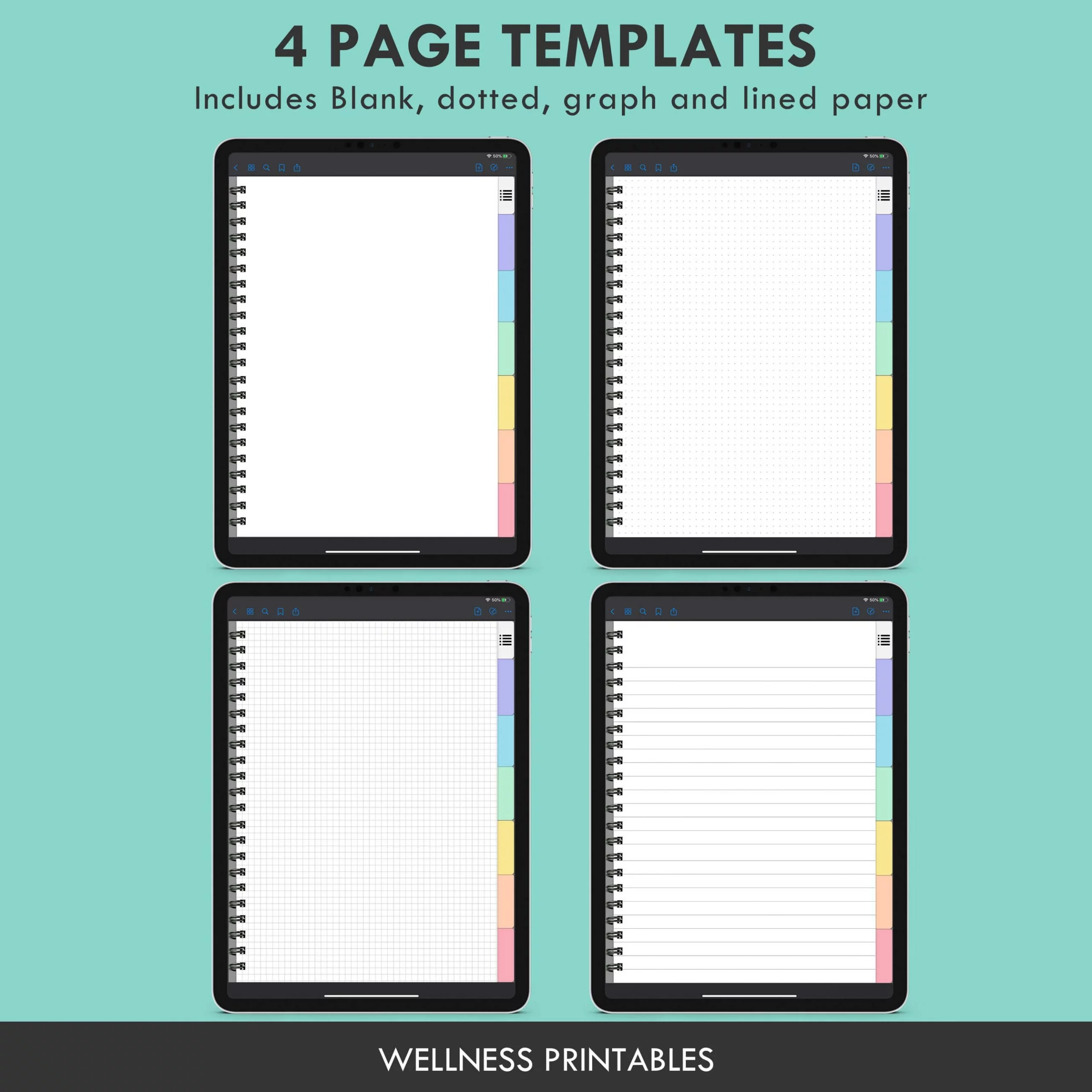 Digital Notebook 6 Subject for iPad, Goodnotes, Noteshelf 5 digital notebook page templates