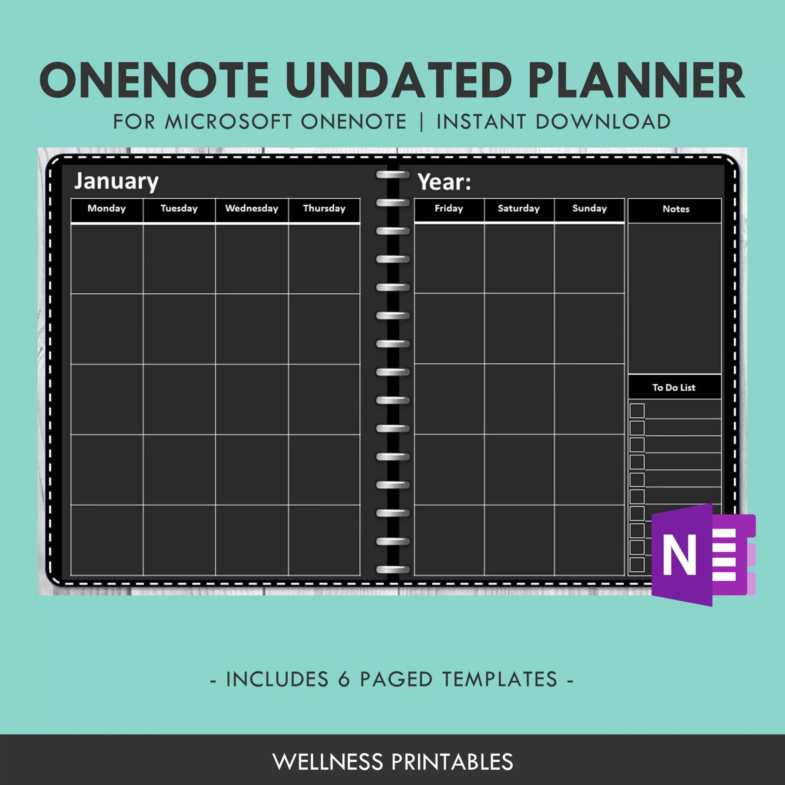OneNote Template Black Paper Undated Planner 3 onenote template undated planner