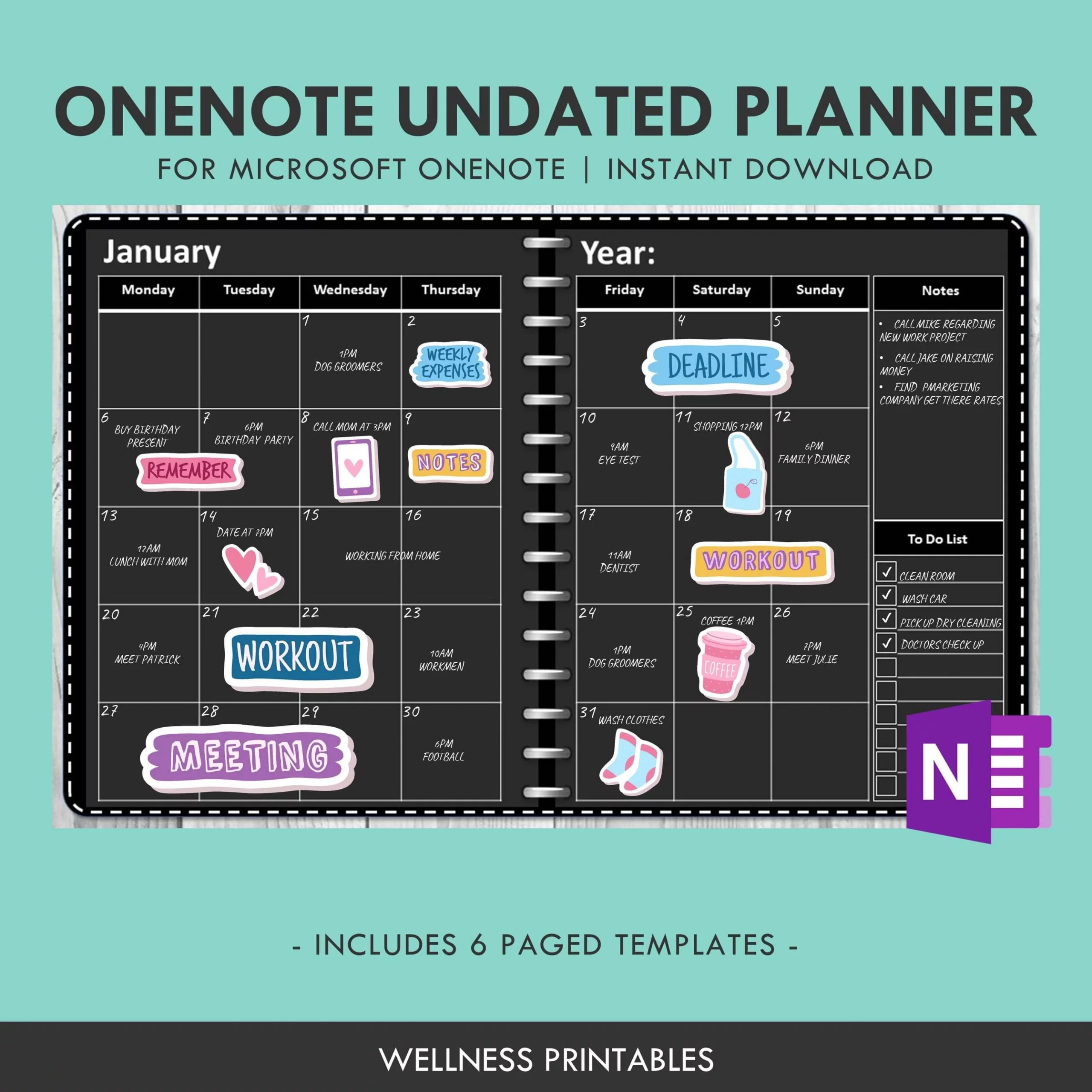 OneNote Template Black Paper Undated Planner 1 onenote template undated planner