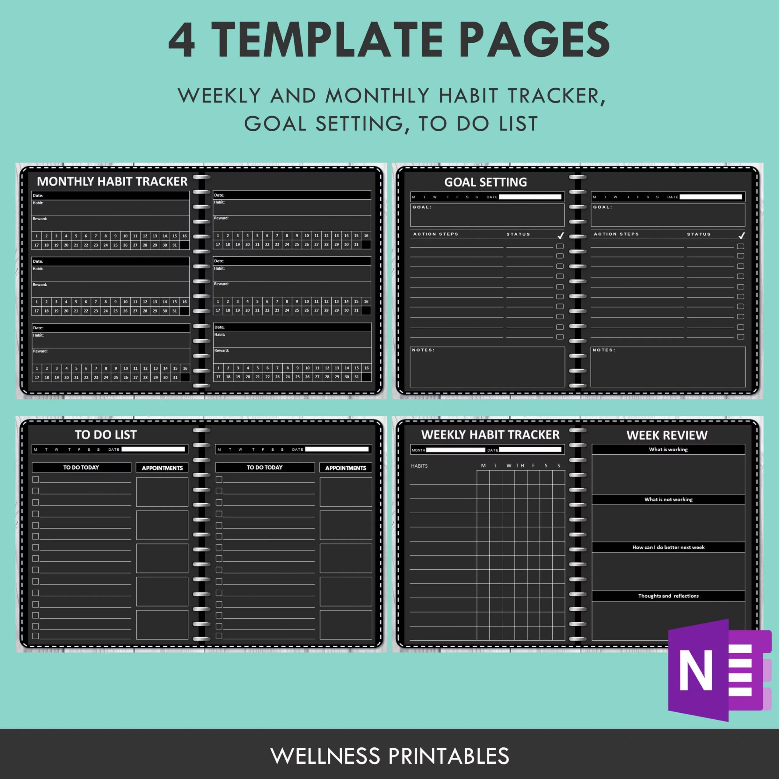 OneNote Template Black Paper Undated Planner 6 onenote undated planner templates