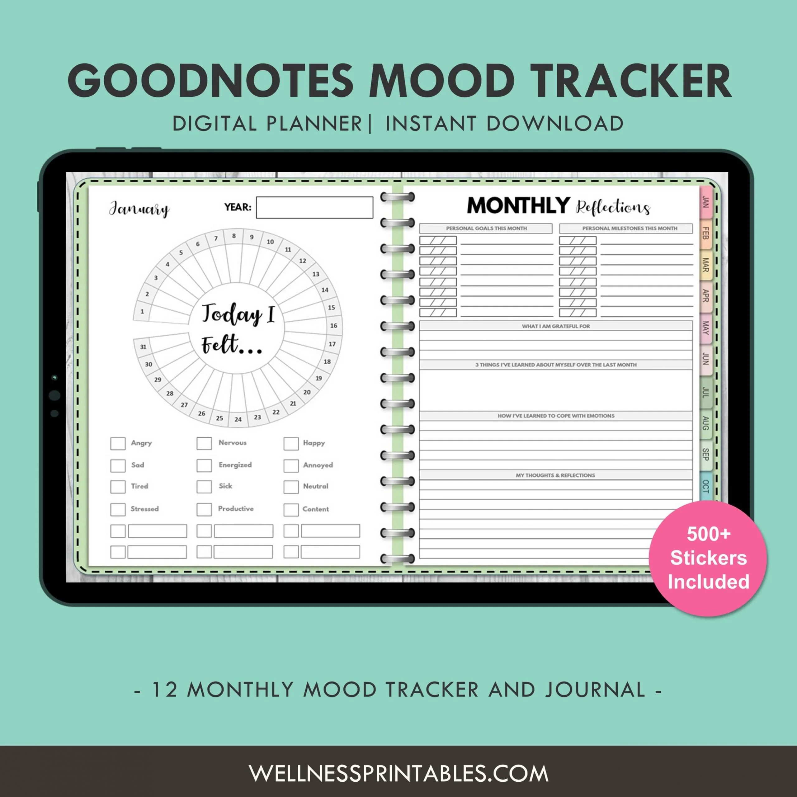 Mood Tracker Undated Digital Planner
