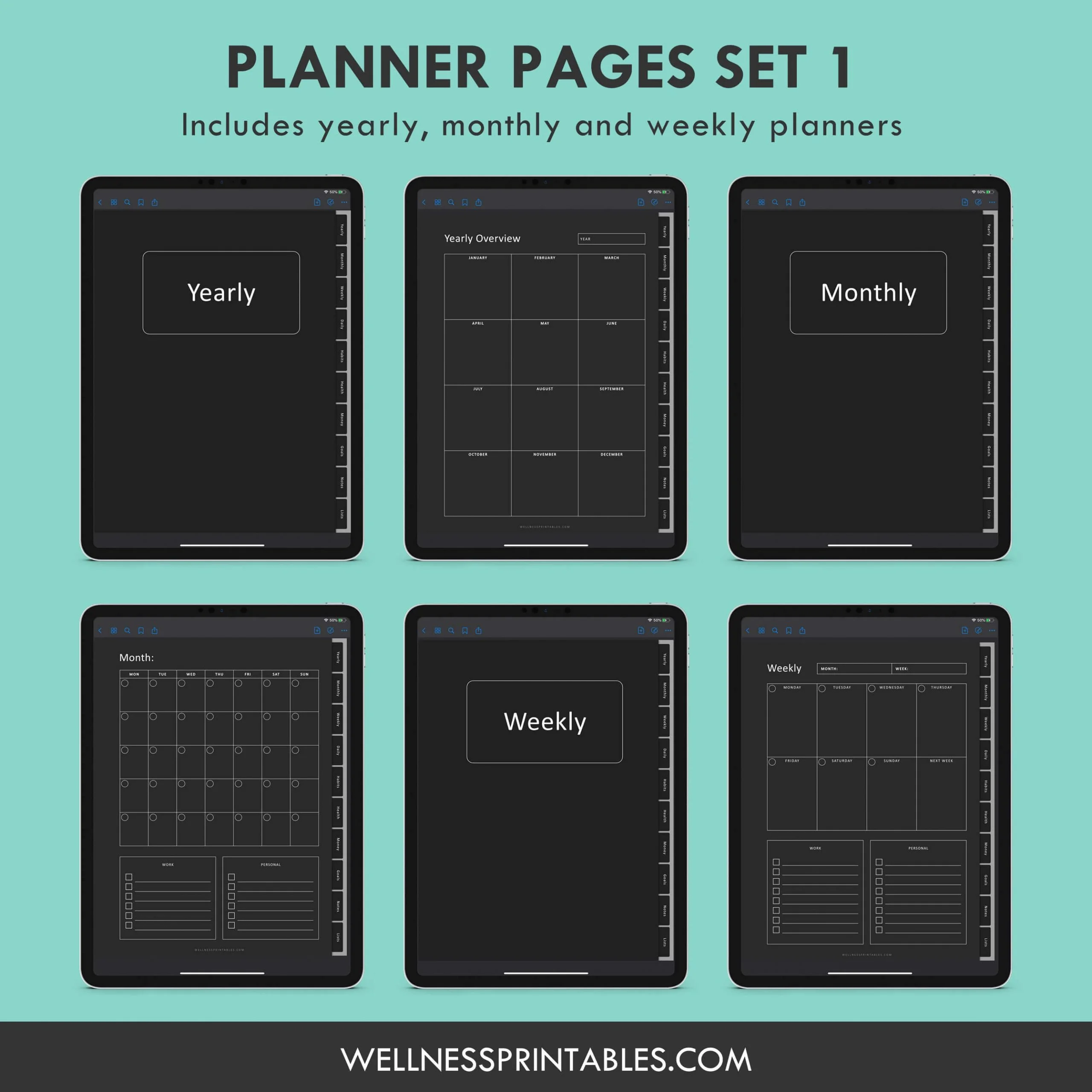 goodnotes template black undated digital planner