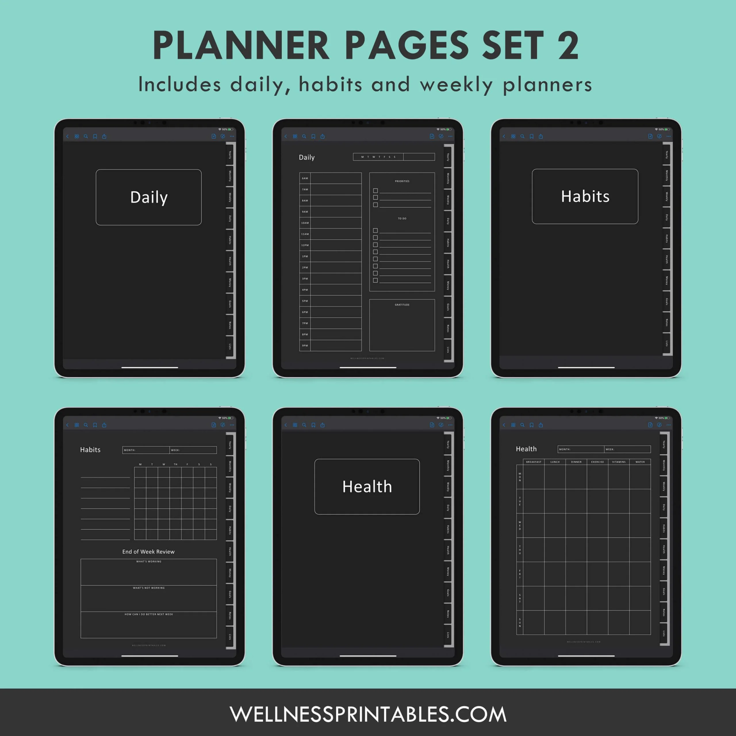 goodnotes template black undated digital planner