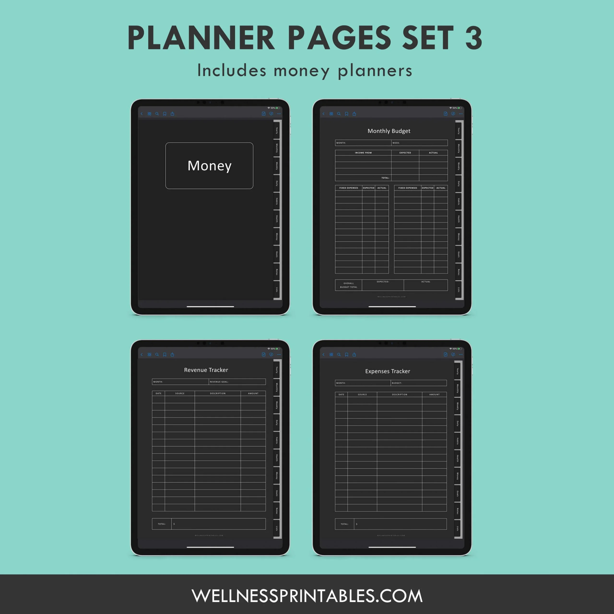 goodnotes template black undated digital planner